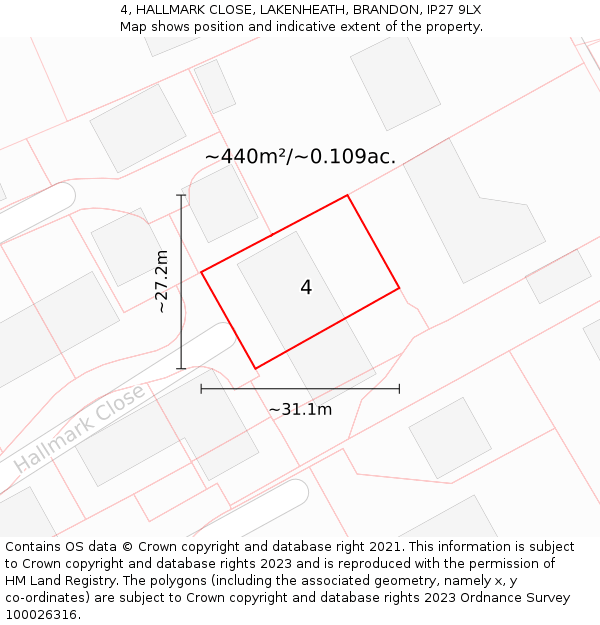 4, HALLMARK CLOSE, LAKENHEATH, BRANDON, IP27 9LX: Plot and title map