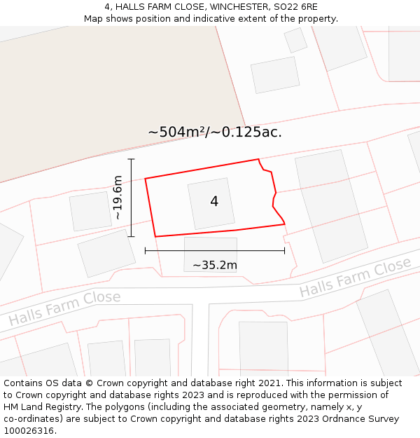 4, HALLS FARM CLOSE, WINCHESTER, SO22 6RE: Plot and title map