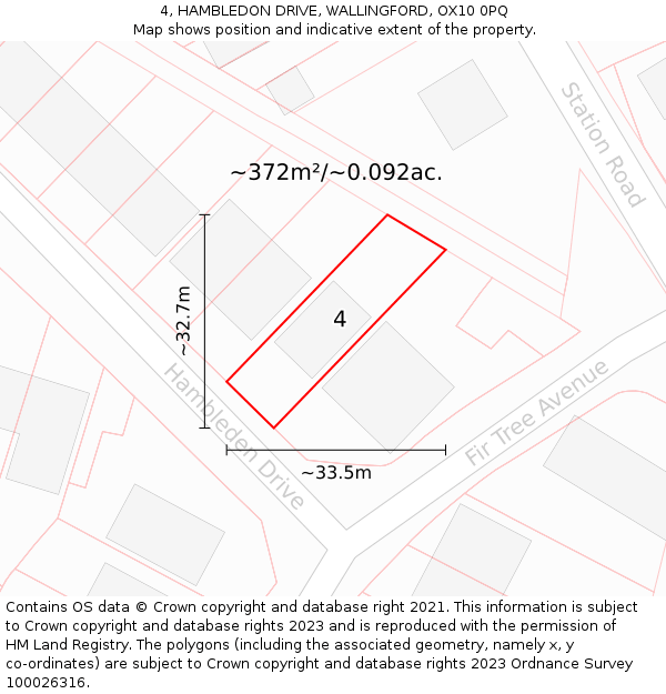 4, HAMBLEDON DRIVE, WALLINGFORD, OX10 0PQ: Plot and title map