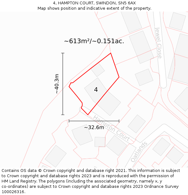 4, HAMPTON COURT, SWINDON, SN5 6AX: Plot and title map