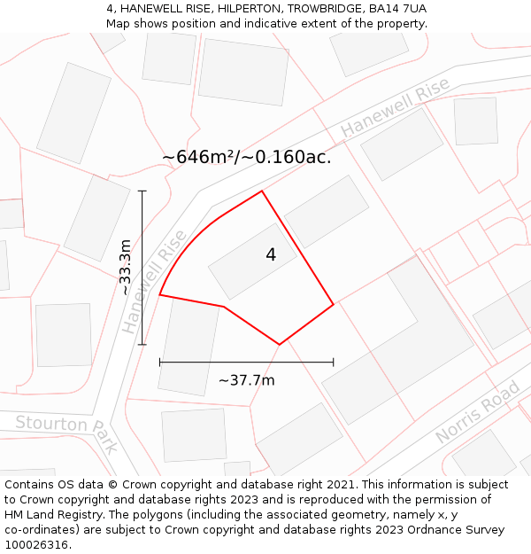 4, HANEWELL RISE, HILPERTON, TROWBRIDGE, BA14 7UA: Plot and title map