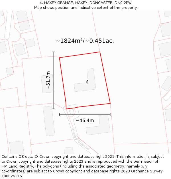 4, HAXEY GRANGE, HAXEY, DONCASTER, DN9 2PW: Plot and title map