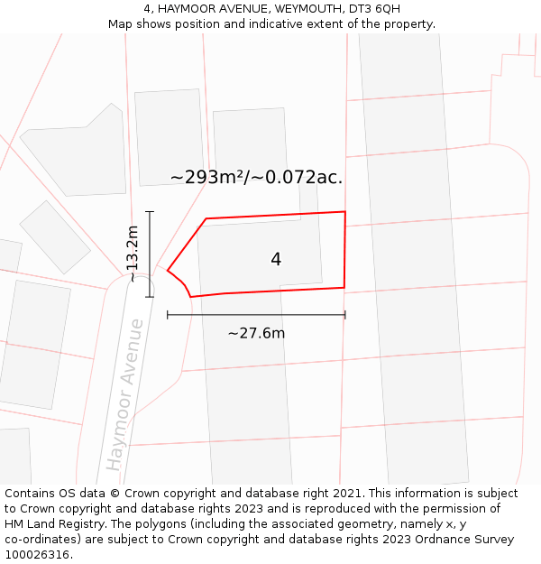 4, HAYMOOR AVENUE, WEYMOUTH, DT3 6QH: Plot and title map