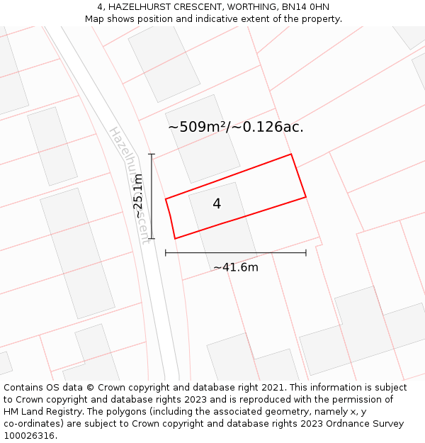 4, HAZELHURST CRESCENT, WORTHING, BN14 0HN: Plot and title map