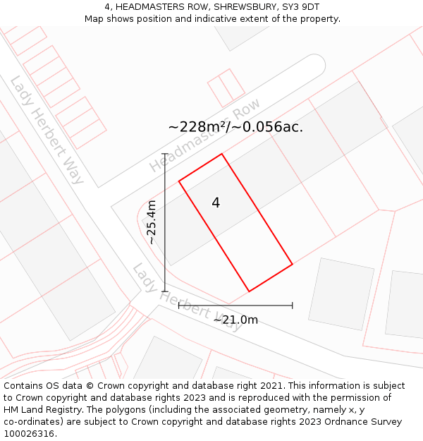 4, HEADMASTERS ROW, SHREWSBURY, SY3 9DT: Plot and title map