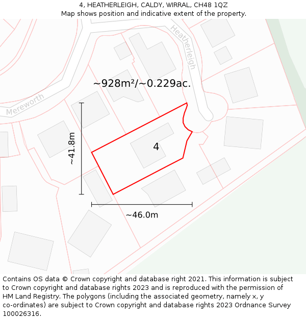 4, HEATHERLEIGH, CALDY, WIRRAL, CH48 1QZ: Plot and title map