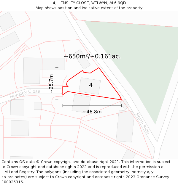 4, HENSLEY CLOSE, WELWYN, AL6 9QD: Plot and title map