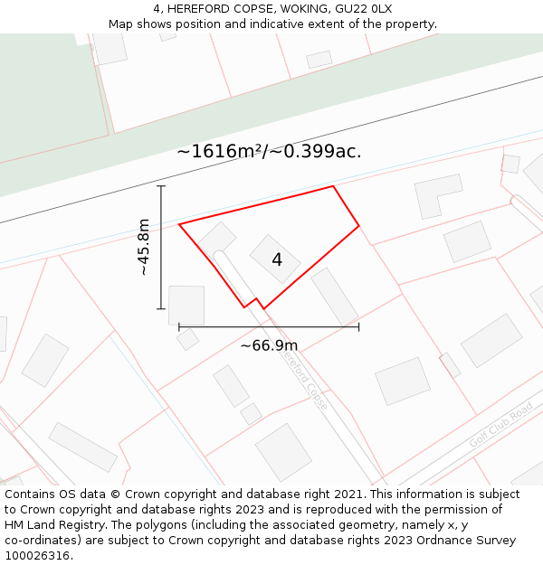 4, HEREFORD COPSE, WOKING, GU22 0LX: Plot and title map