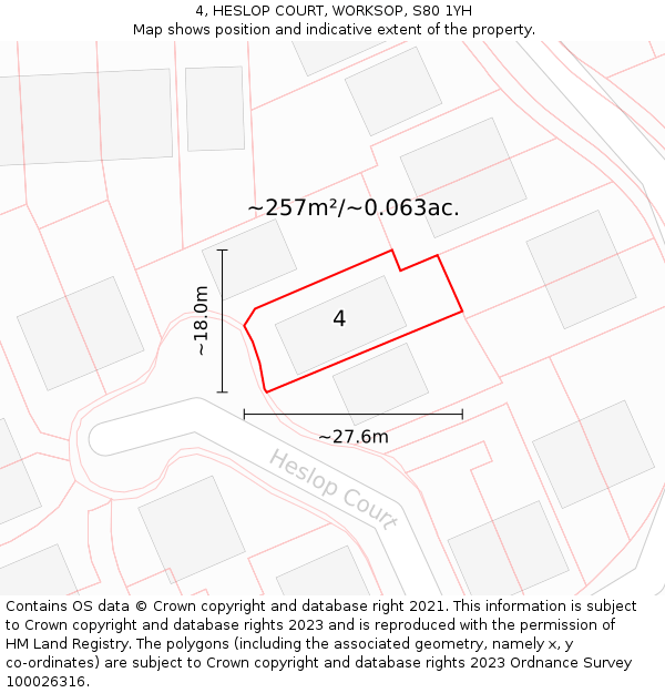 4, HESLOP COURT, WORKSOP, S80 1YH: Plot and title map