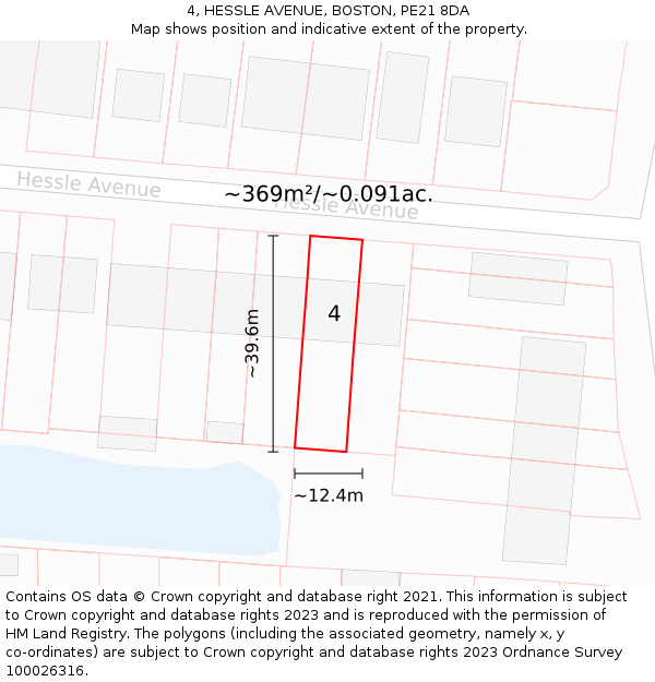 4, HESSLE AVENUE, BOSTON, PE21 8DA: Plot and title map