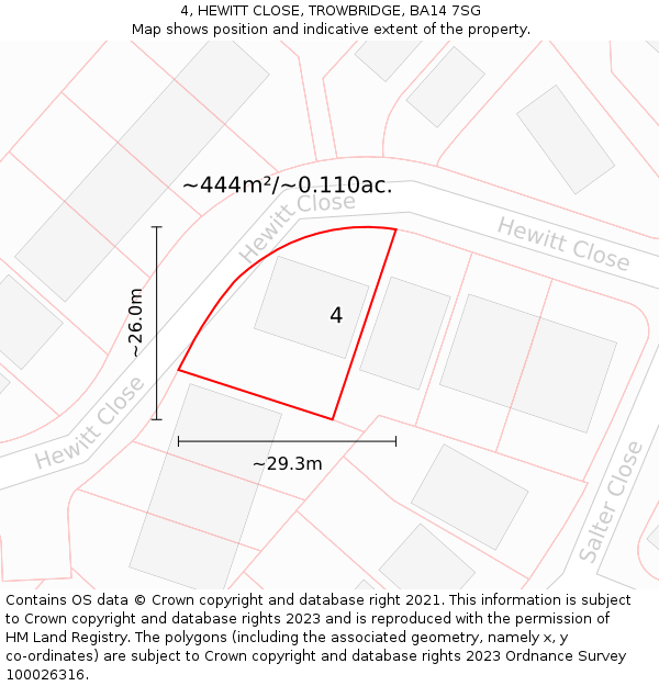 4, HEWITT CLOSE, TROWBRIDGE, BA14 7SG: Plot and title map