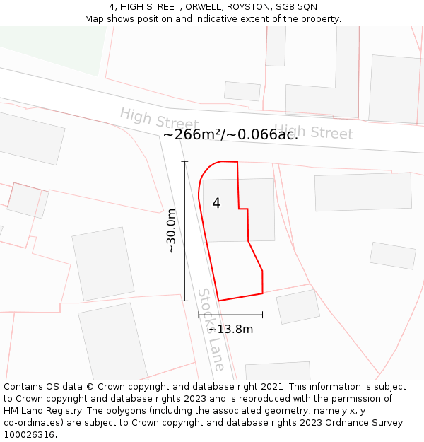 4, HIGH STREET, ORWELL, ROYSTON, SG8 5QN: Plot and title map