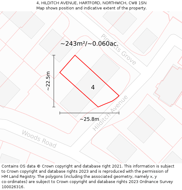 4, HILDITCH AVENUE, HARTFORD, NORTHWICH, CW8 1SN: Plot and title map