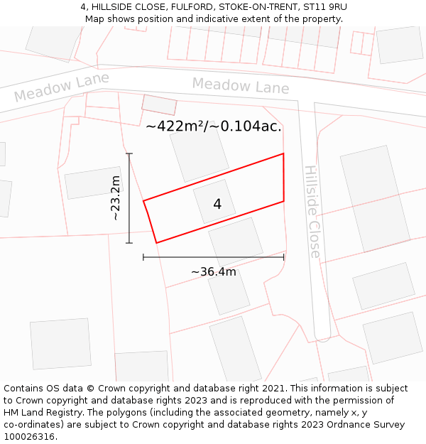 4, HILLSIDE CLOSE, FULFORD, STOKE-ON-TRENT, ST11 9RU: Plot and title map