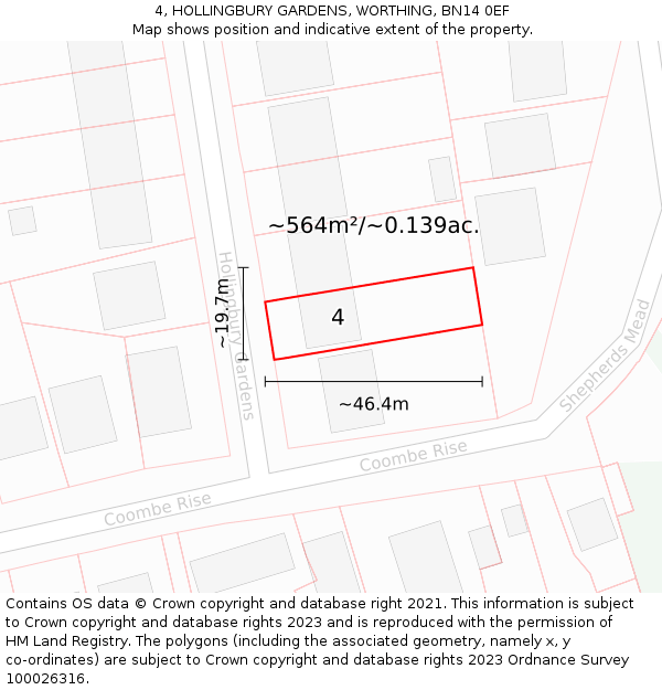 4, HOLLINGBURY GARDENS, WORTHING, BN14 0EF: Plot and title map