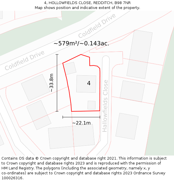 4, HOLLOWFIELDS CLOSE, REDDITCH, B98 7NR: Plot and title map