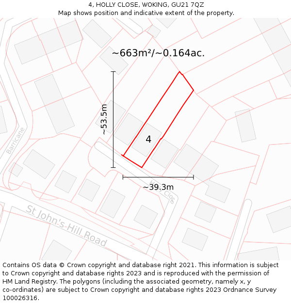 4, HOLLY CLOSE, WOKING, GU21 7QZ: Plot and title map