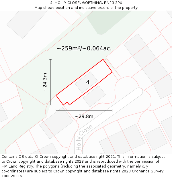 4, HOLLY CLOSE, WORTHING, BN13 3PX: Plot and title map