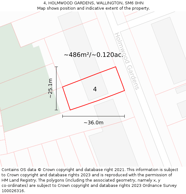 4, HOLMWOOD GARDENS, WALLINGTON, SM6 0HN: Plot and title map