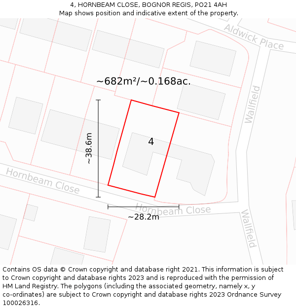 4, HORNBEAM CLOSE, BOGNOR REGIS, PO21 4AH: Plot and title map