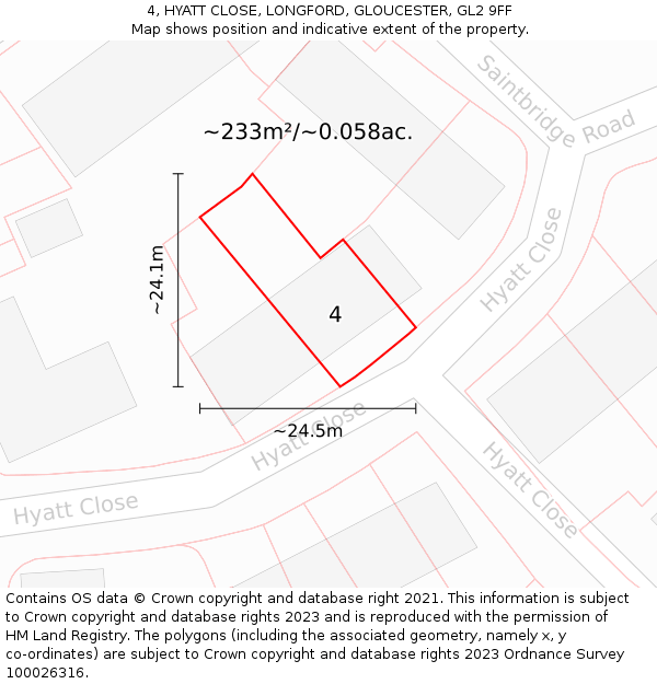 4, HYATT CLOSE, LONGFORD, GLOUCESTER, GL2 9FF: Plot and title map