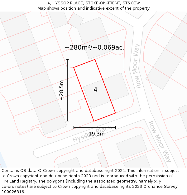 4, HYSSOP PLACE, STOKE-ON-TRENT, ST6 8BW: Plot and title map
