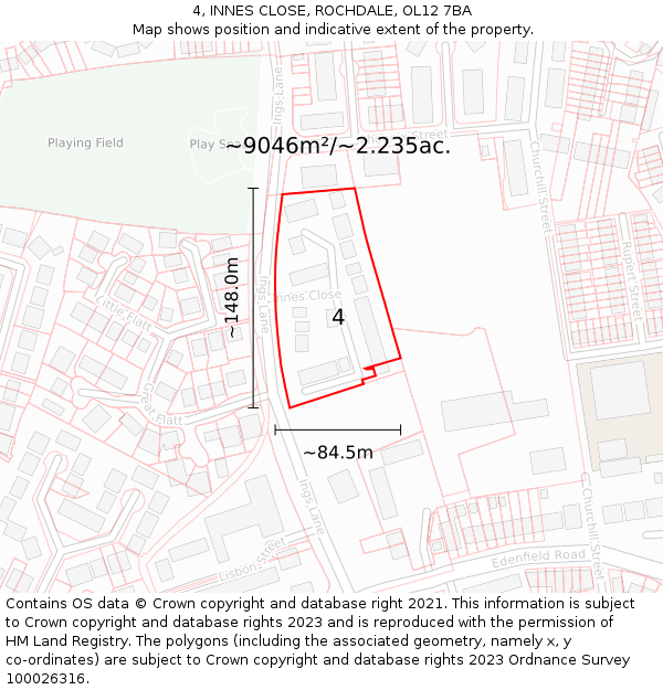 4, INNES CLOSE, ROCHDALE, OL12 7BA: Plot and title map