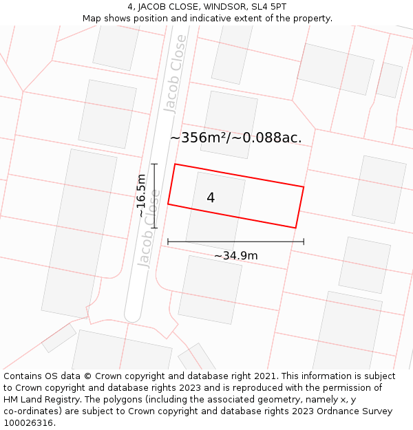 4, JACOB CLOSE, WINDSOR, SL4 5PT: Plot and title map