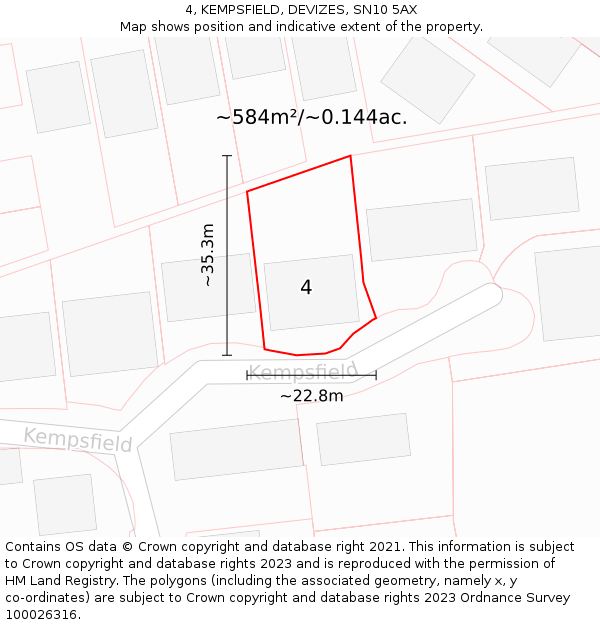 4, KEMPSFIELD, DEVIZES, SN10 5AX: Plot and title map