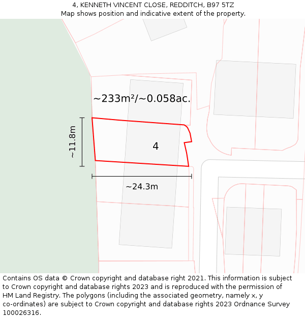 4, KENNETH VINCENT CLOSE, REDDITCH, B97 5TZ: Plot and title map