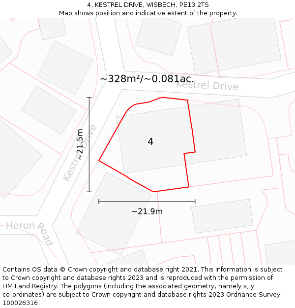 4, KESTREL DRIVE, WISBECH, PE13 2TS: Plot and title map