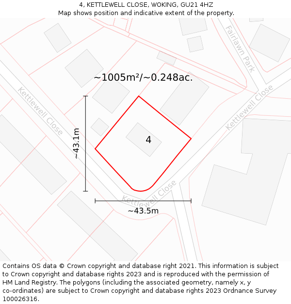 4, KETTLEWELL CLOSE, WOKING, GU21 4HZ: Plot and title map