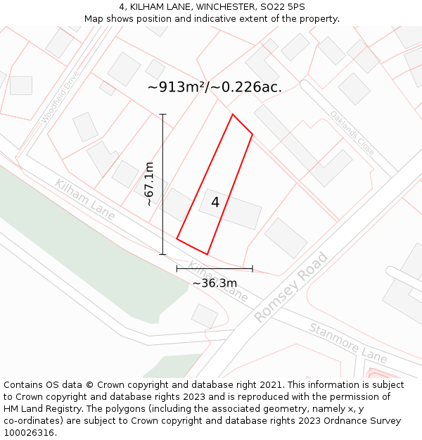 4, KILHAM LANE, WINCHESTER, SO22 5PS: Plot and title map