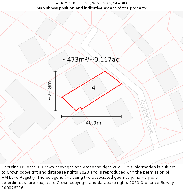 4, KIMBER CLOSE, WINDSOR, SL4 4BJ: Plot and title map