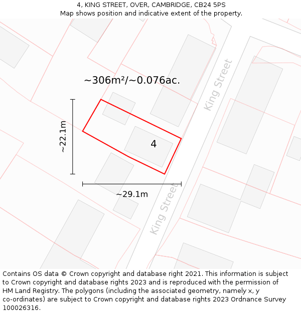 4, KING STREET, OVER, CAMBRIDGE, CB24 5PS: Plot and title map