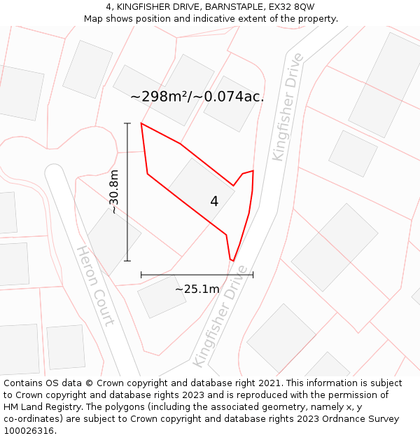 4, KINGFISHER DRIVE, BARNSTAPLE, EX32 8QW: Plot and title map