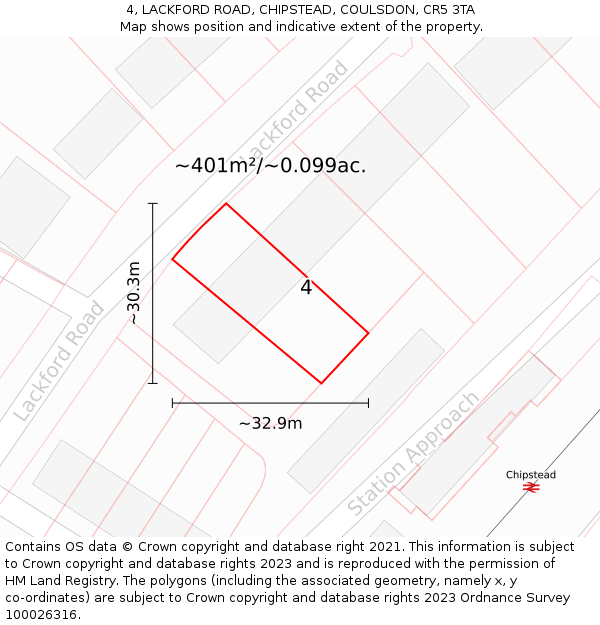 4, LACKFORD ROAD, CHIPSTEAD, COULSDON, CR5 3TA: Plot and title map