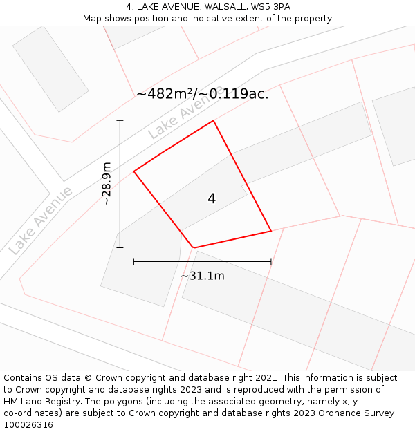 4, LAKE AVENUE, WALSALL, WS5 3PA: Plot and title map