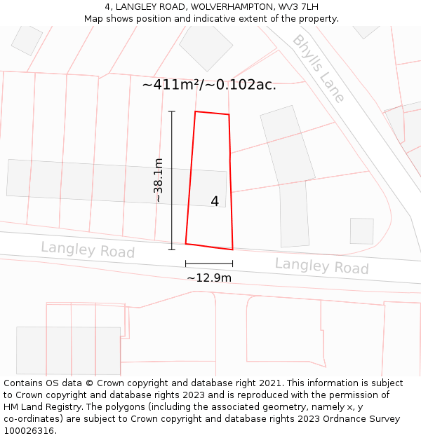 4, LANGLEY ROAD, WOLVERHAMPTON, WV3 7LH: Plot and title map