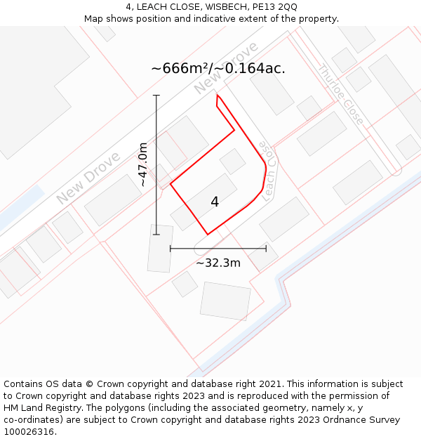 4, LEACH CLOSE, WISBECH, PE13 2QQ: Plot and title map