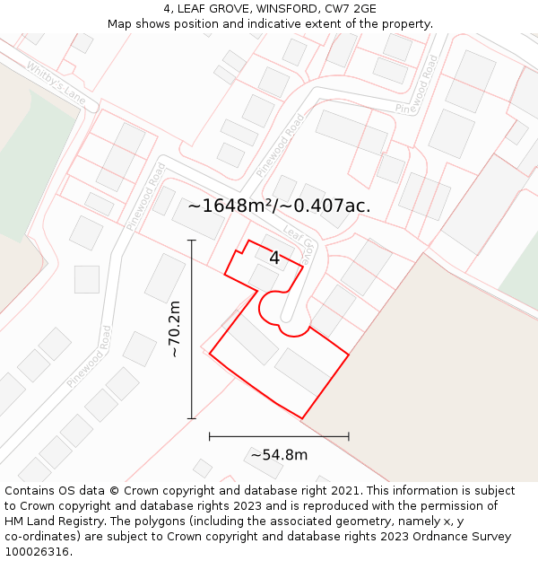4, LEAF GROVE, WINSFORD, CW7 2GE: Plot and title map
