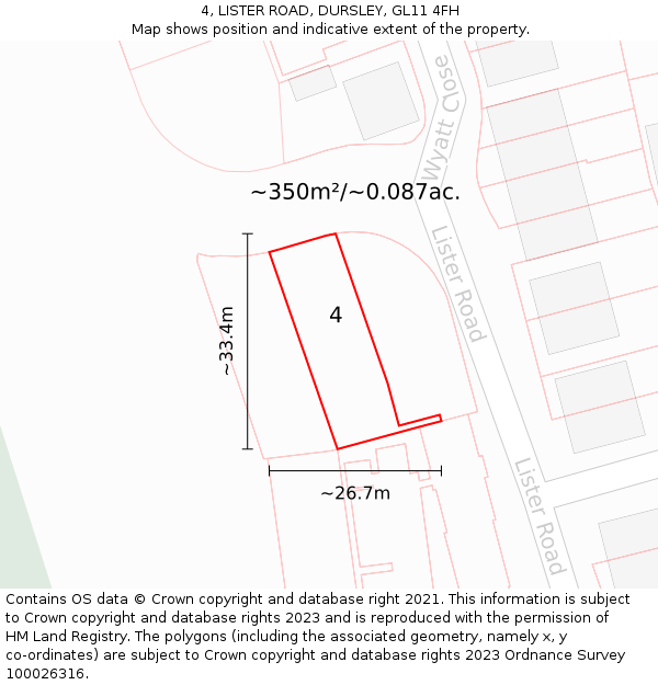4, LISTER ROAD, DURSLEY, GL11 4FH: Plot and title map