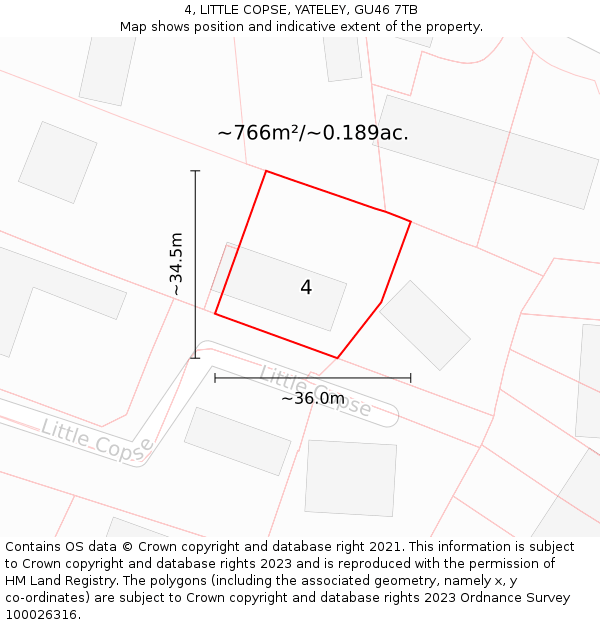 4, LITTLE COPSE, YATELEY, GU46 7TB: Plot and title map