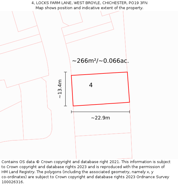 4, LOCKS FARM LANE, WEST BROYLE, CHICHESTER, PO19 3FN: Plot and title map