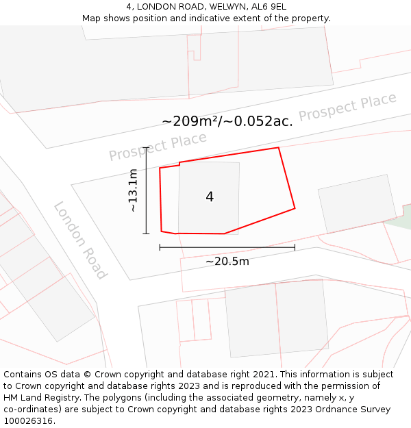 4, LONDON ROAD, WELWYN, AL6 9EL: Plot and title map