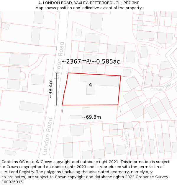 4, LONDON ROAD, YAXLEY, PETERBOROUGH, PE7 3NP: Plot and title map