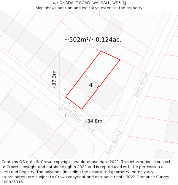 4, LONSDALE ROAD, WALSALL, WS5 3JJ: Plot and title map