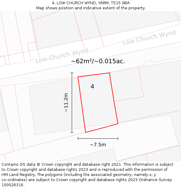 4, LOW CHURCH WYND, YARM, TS15 9BA: Plot and title map