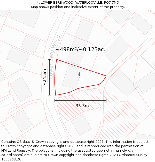 4, LOWER BERE WOOD, WATERLOOVILLE, PO7 7NQ: Plot and title map