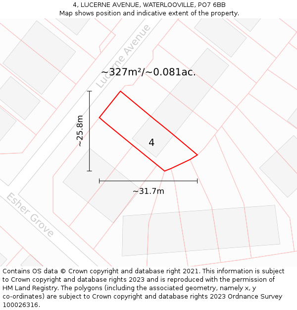4, LUCERNE AVENUE, WATERLOOVILLE, PO7 6BB: Plot and title map